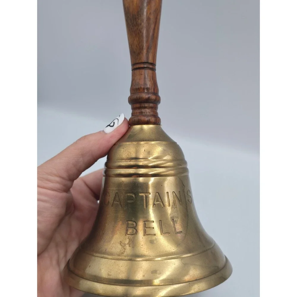 Captains Bell Nautical Unisex OS Gold Good Vintage Brass‎ Wood Handle